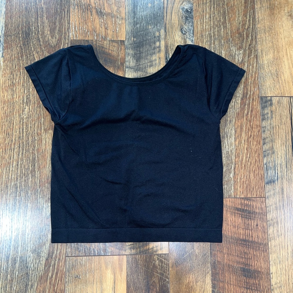 Free People Black Short Sleeve Scoop Crop Top